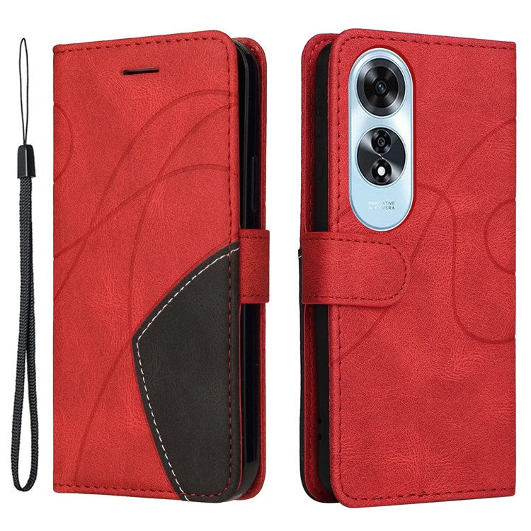 KT Leather Series-1 For Oppo A60 4G Case Wallet Color Splicing Leather Phone Cover - Red