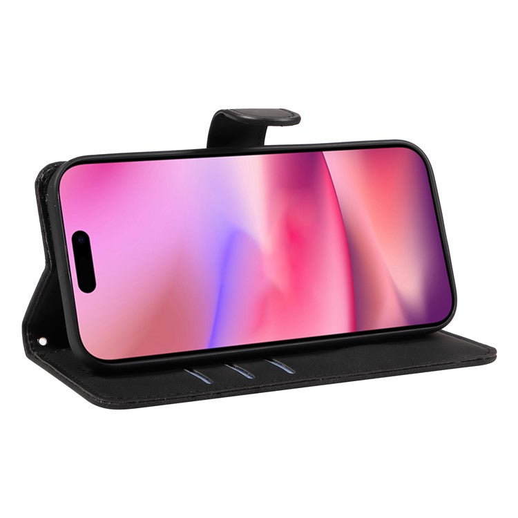 For iPhone 16 Case Flip PU Leather Phone Cover with Curved Line - Black