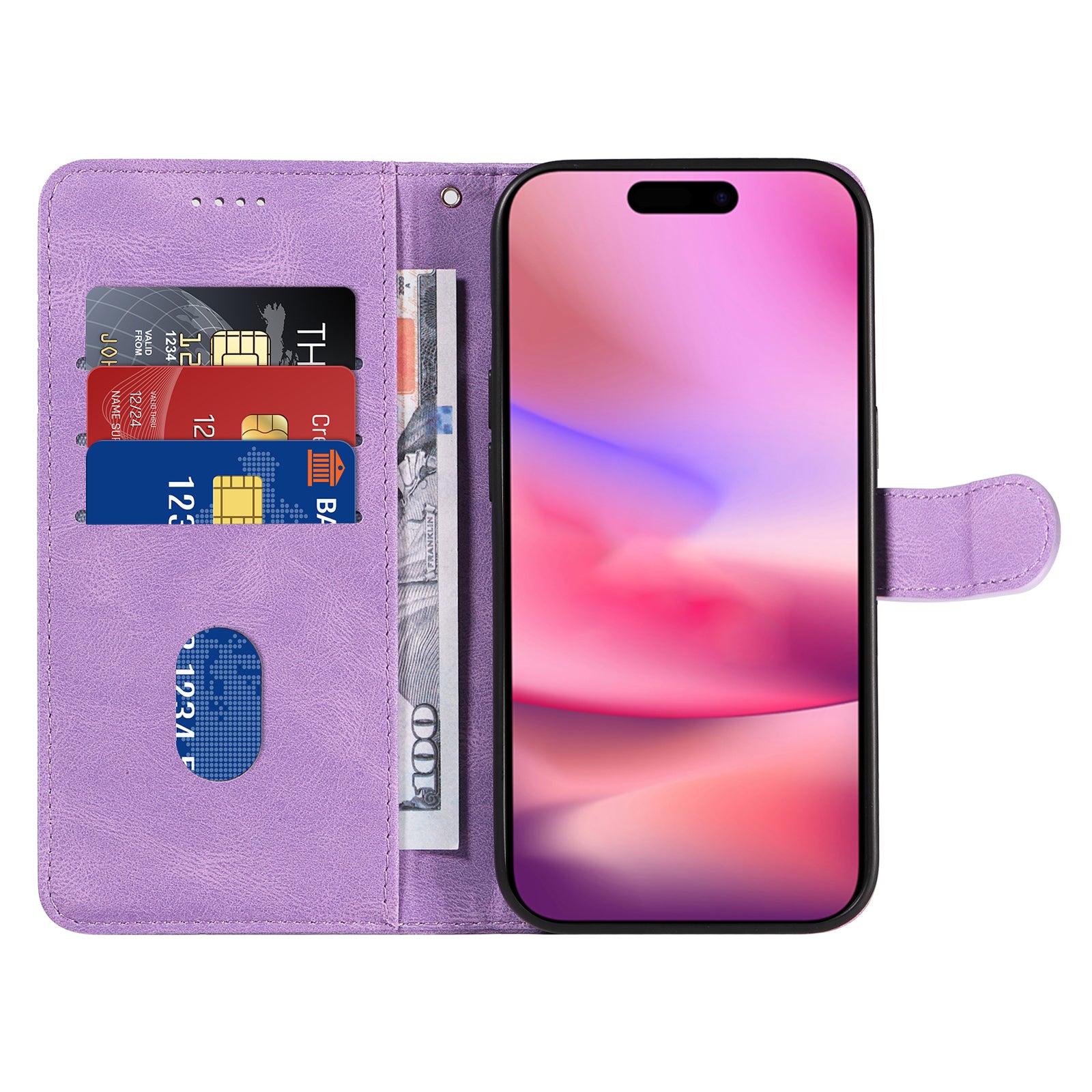 For iPhone 16 Case Flip PU Leather Phone Cover with Curved Line - Light Purple