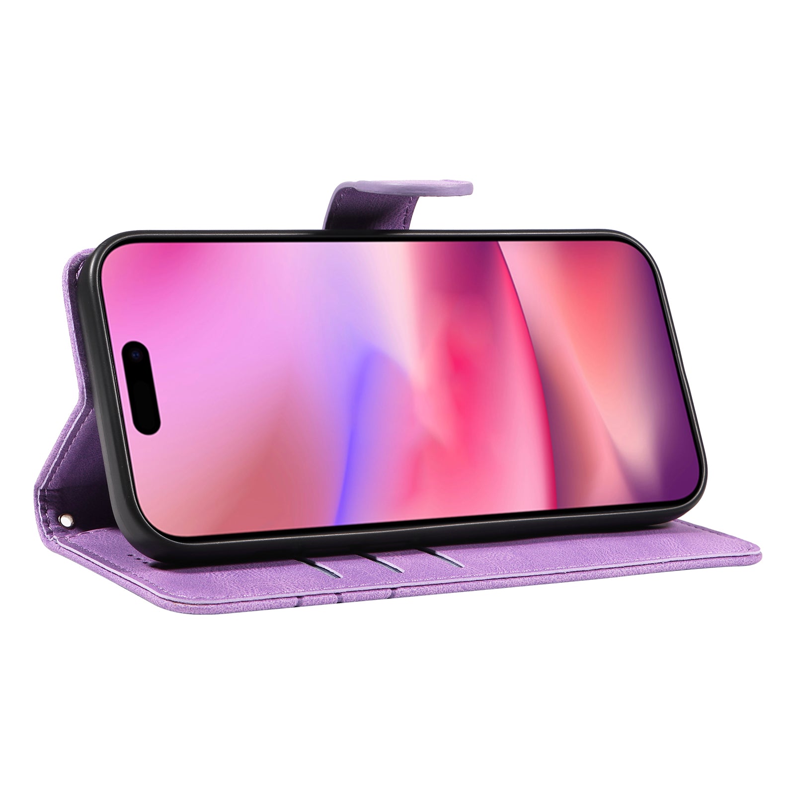 For iPhone 16 Case Flip PU Leather Phone Cover with Curved Line - Light Purple