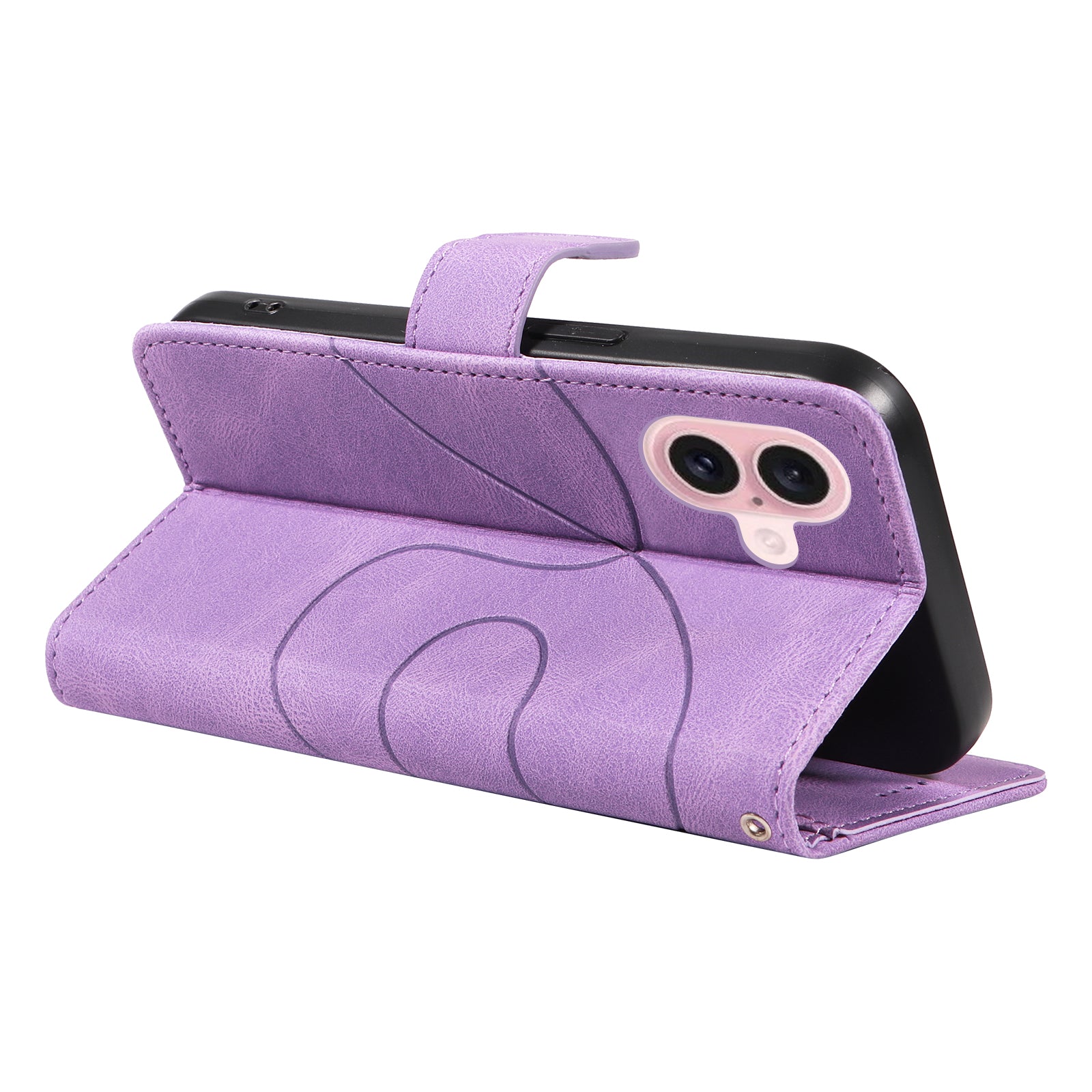 For iPhone 16 Case Flip PU Leather Phone Cover with Curved Line - Light Purple
