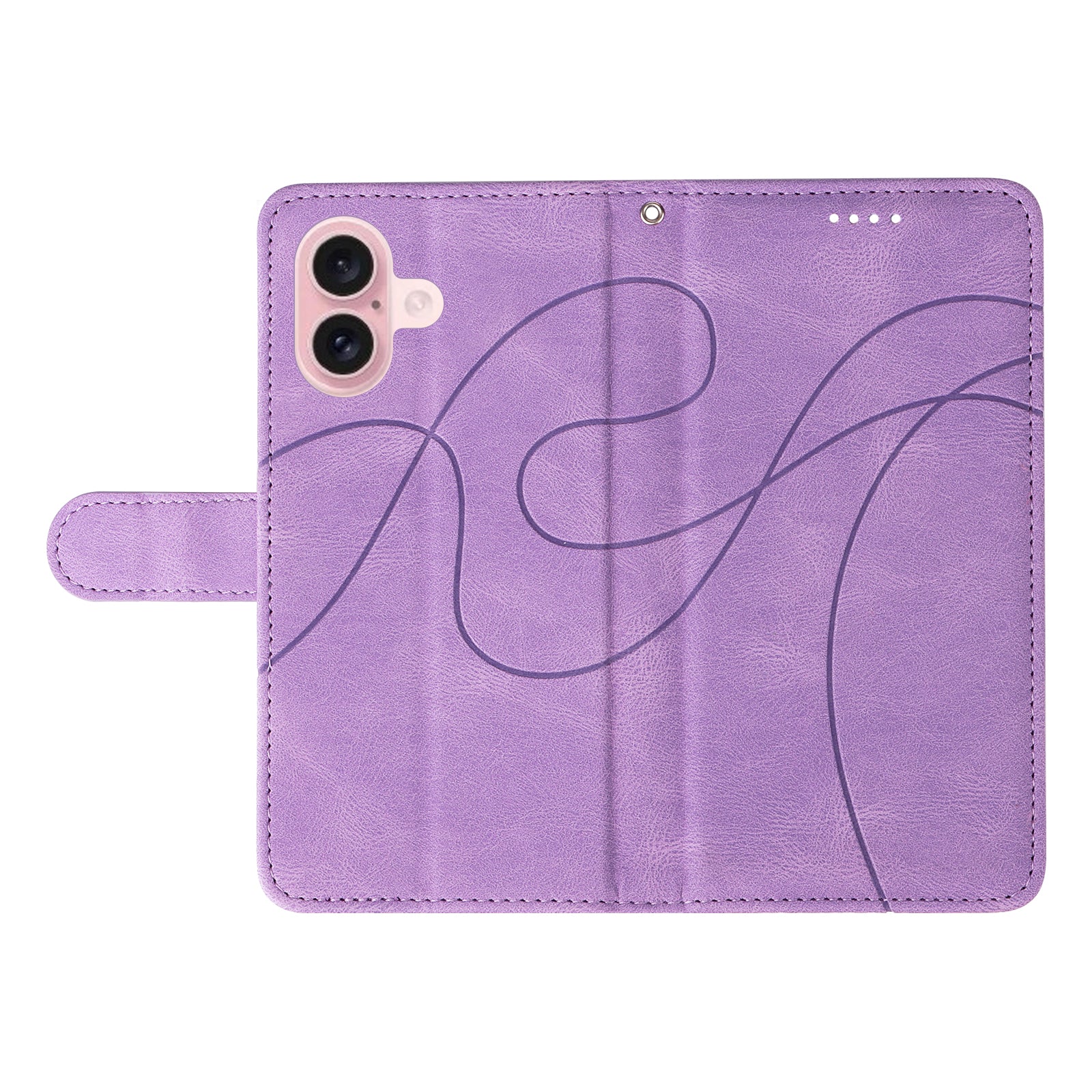 For iPhone 16 Case Flip PU Leather Phone Cover with Curved Line - Light Purple