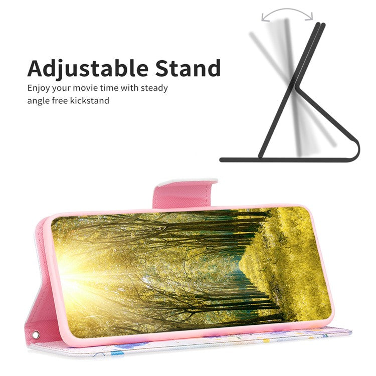 For iPhone 16 Pro Leather Case Pattern Printing Wallet Stand Phone Cover -  Butterfly and Flowers