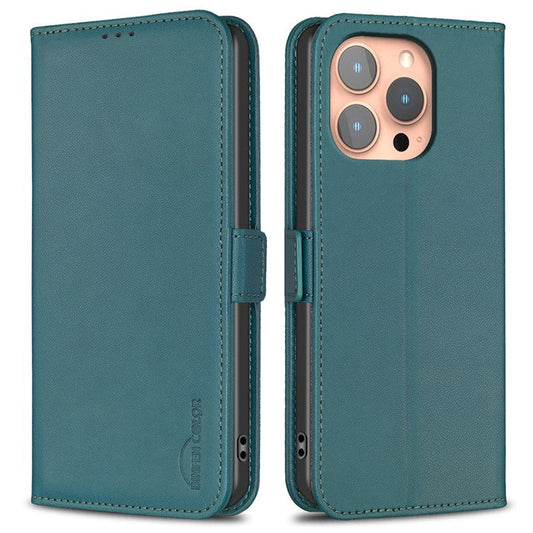 BINFEN COLOR BF31 For iPhone 16 Pro Case PU Leather Wallet Mobile Phone Cover - Green