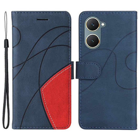 KT Leather Series-1 For vivo Y03 Case Color Splicing Flip Leather Phone Cover - Blue