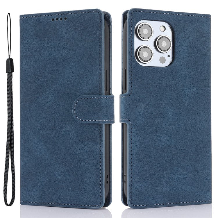 For iPhone 16 Plus Case PU Leather Wallet Phone Cover with Hand Strap - Blue