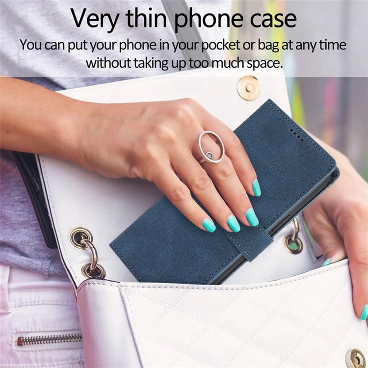 For iPhone 16 Plus Case PU Leather Wallet Phone Cover with Hand Strap - Blue