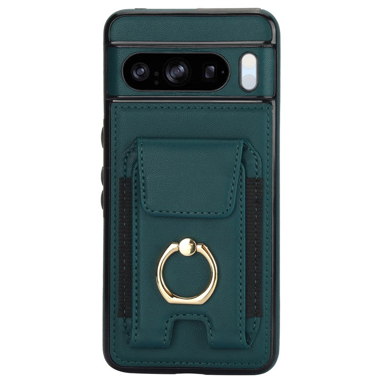 For Google Pixel 8 Pro Case Anit-Fall Kickstand Leather + TPU Phone Cover - Green