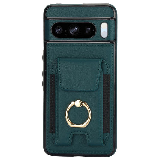 For Google Pixel 8 Pro Case Anit-Fall Kickstand Leather + TPU Phone Cover - Green