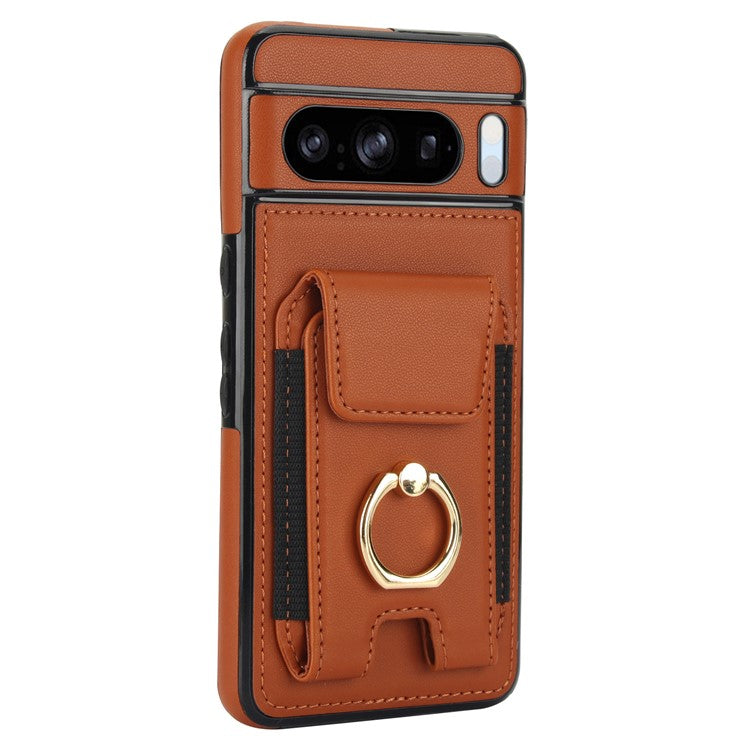 For Google Pixel 8 Pro Case Anit-Fall Kickstand Leather + TPU Phone Cover - Brown