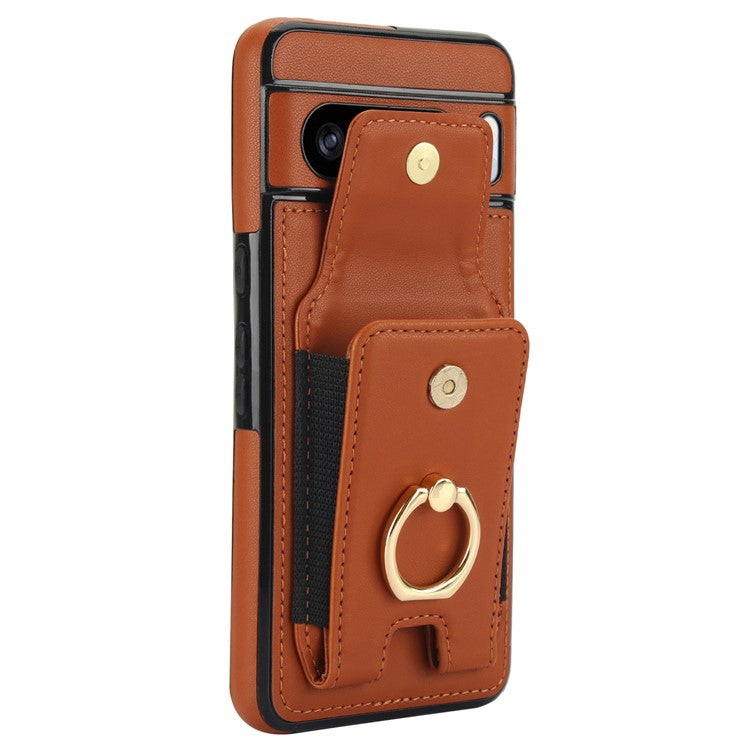 For Google Pixel 8 Pro Case Anit-Fall Kickstand Leather + TPU Phone Cover - Brown