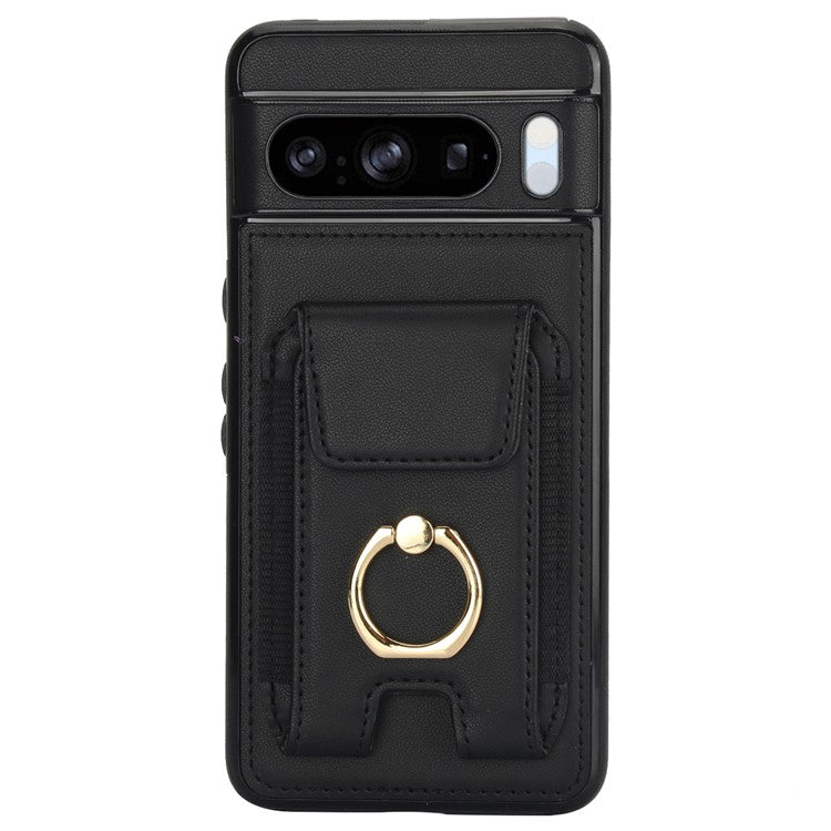 For Google Pixel 8 Pro Case Anit-Fall Kickstand Leather + TPU Phone Cover - Black