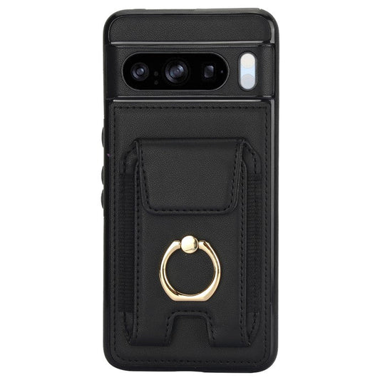 For Google Pixel 8 Pro Case Anit-Fall Kickstand Leather + TPU Phone Cover - Black