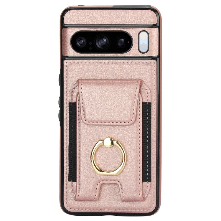 For Google Pixel 8 Pro Case Anit-Fall Kickstand Leather + TPU Phone Cover - Rose Gold