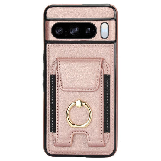 For Google Pixel 8 Pro Case Anit-Fall Kickstand Leather + TPU Phone Cover - Rose Gold