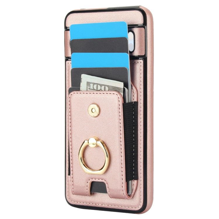 For Google Pixel 8 Pro Case Anit-Fall Kickstand Leather + TPU Phone Cover - Rose Gold