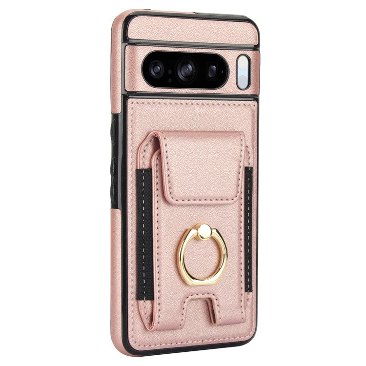 For Google Pixel 8 Pro Case Anit-Fall Kickstand Leather + TPU Phone Cover - Rose Gold