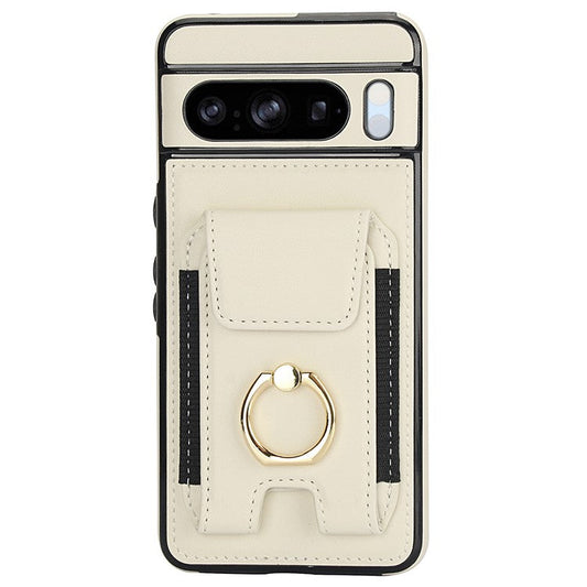 For Google Pixel 8 Pro Case Anit-Fall Kickstand Leather + TPU Phone Cover - Apricot