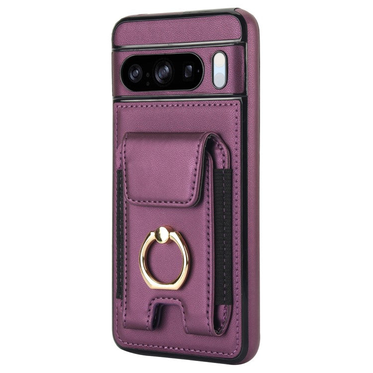 For Google Pixel 8 Pro Case Anit-Fall Kickstand Leather + TPU Phone Cover - Purple