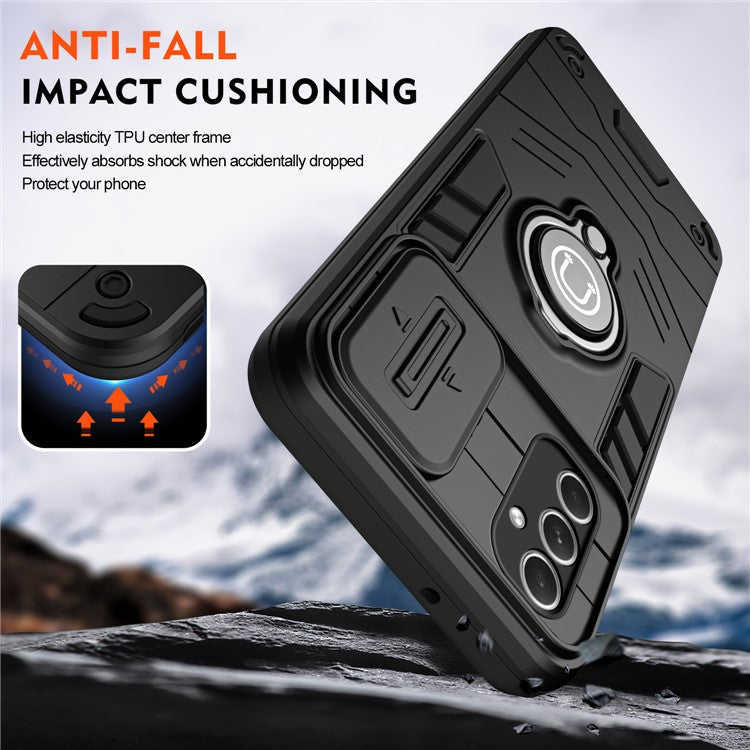 For Samsung Galaxy A54 5G Case Slide Lens Cover Kickstand Phone Protector - Black