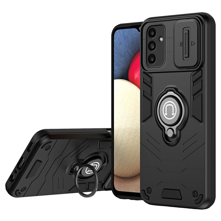 For Samsung Galaxy A15 4G / A15 5G / F15 5G / M15 5G Kickstand Phone Case Slide Lens Cover - Black