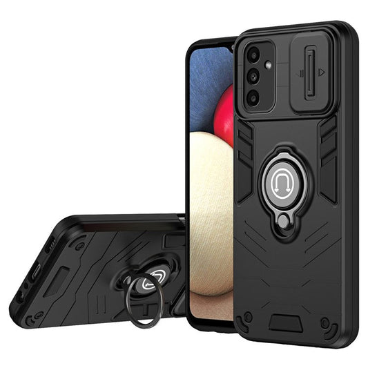 For Samsung Galaxy A15 4G / A15 5G / F15 5G / M15 5G Kickstand Phone Case Slide Lens Cover - Black