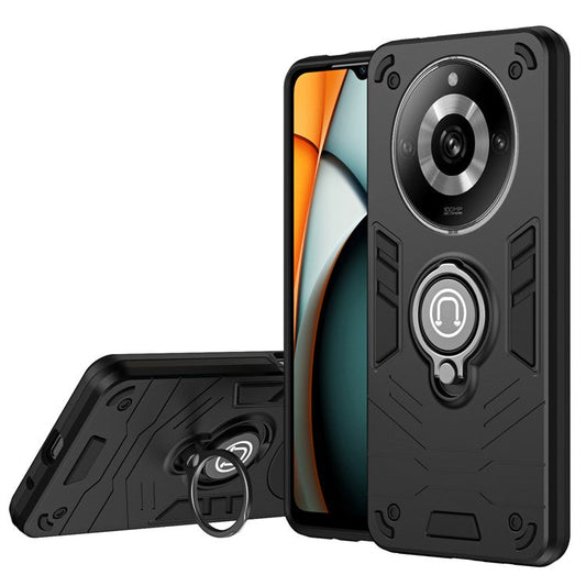 For Realme 11 Pro+ 5G / 11 Pro 5G Case Slim-Fit Phone Cover with Ring Kickstand - Black