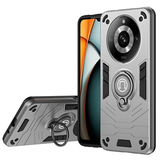 For Realme 11 Pro+ 5G / 11 Pro 5G Case Slim-Fit Phone Cover with Ring Kickstand - Grey