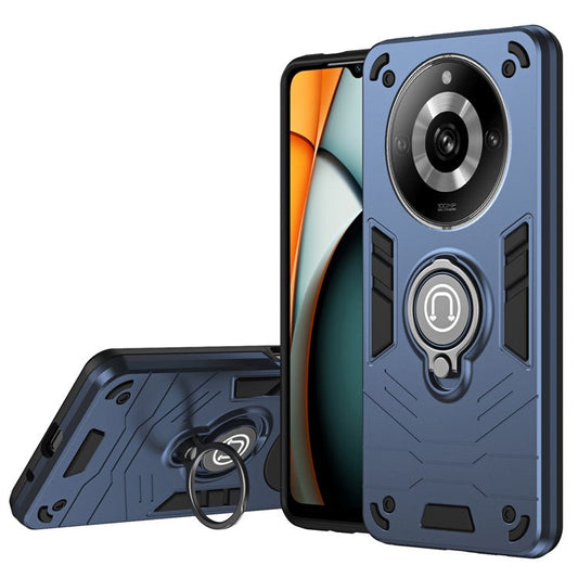 For Realme 11 Pro+ 5G / 11 Pro 5G Case Slim-Fit Phone Cover with Ring Kickstand - Blue