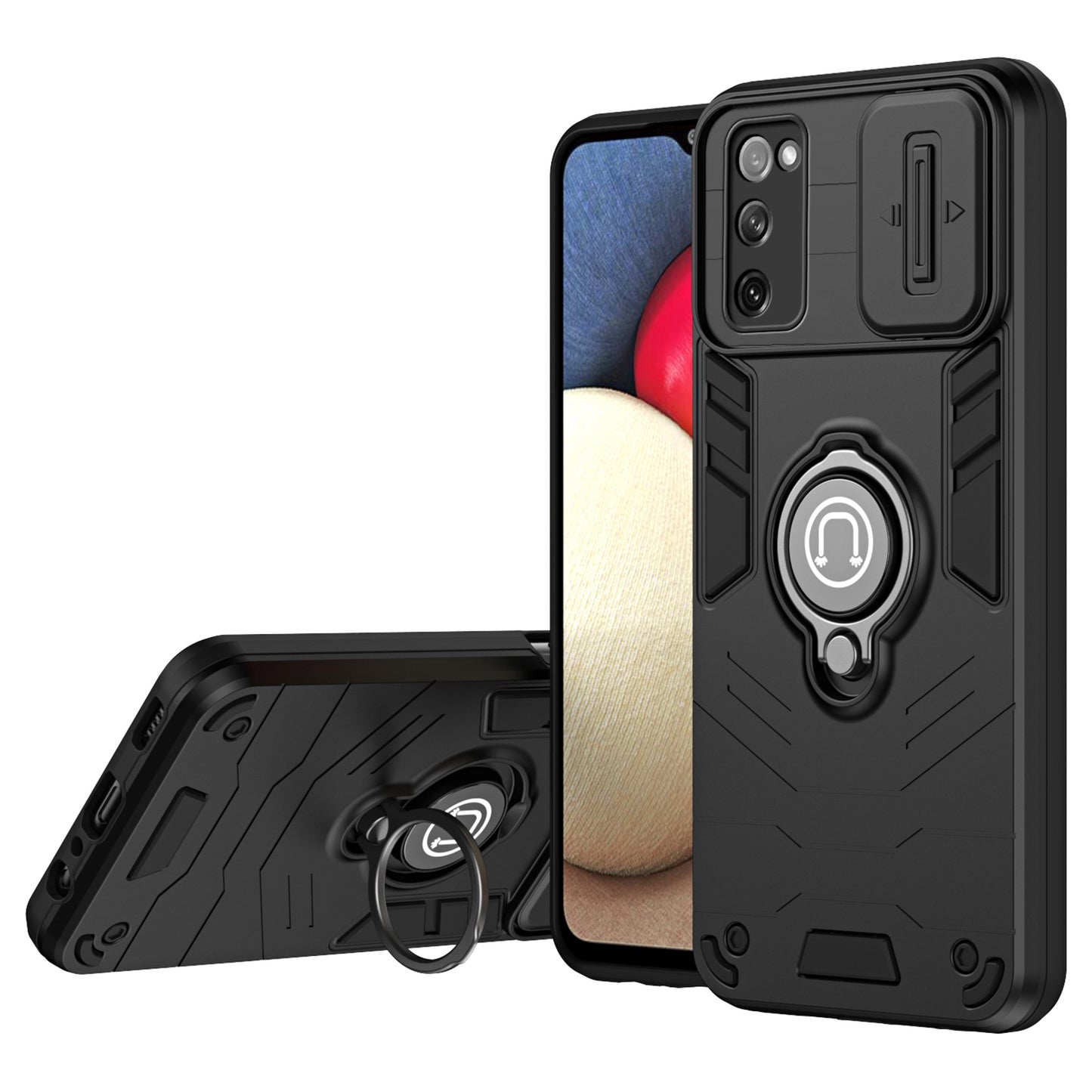 For Samsung Galaxy S20 FE 5G / S20 FE / S20 FE 2022 / S20 Lite Case Slide Lens Guard Phone Kickstand Cover - Black
