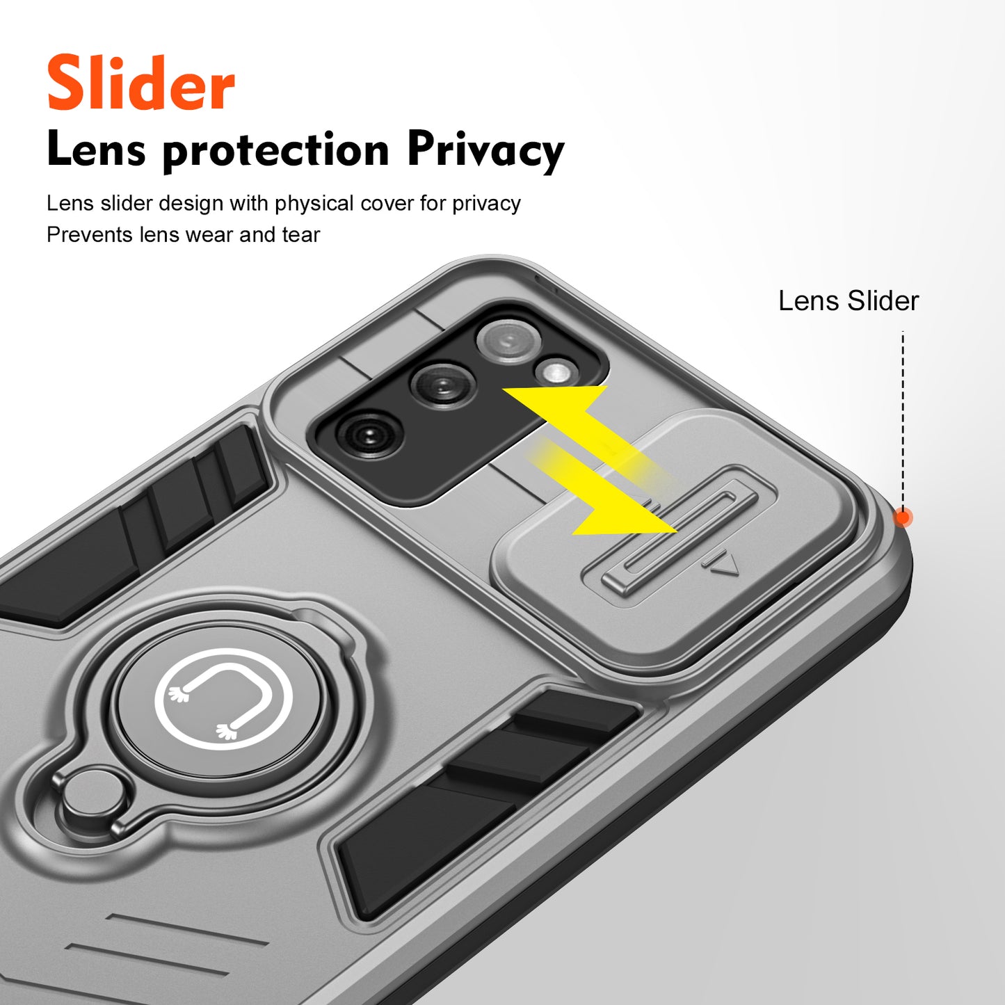 For Samsung Galaxy S20 FE 5G / S20 FE / S20 FE 2022 / S20 Lite Case Slide Lens Guard Phone Kickstand Cover - Grey