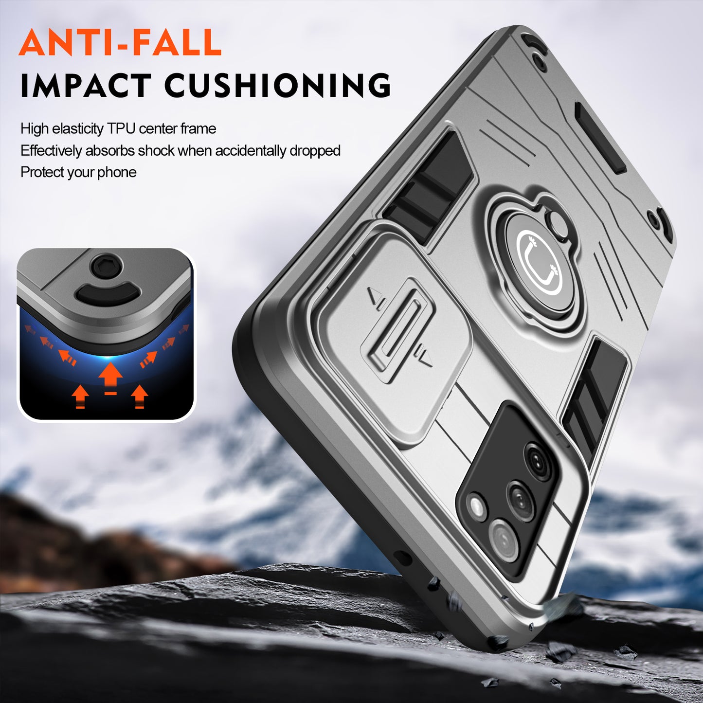 For Samsung Galaxy S20 FE 5G / S20 FE / S20 FE 2022 / S20 Lite Case Slide Lens Guard Phone Kickstand Cover - Grey