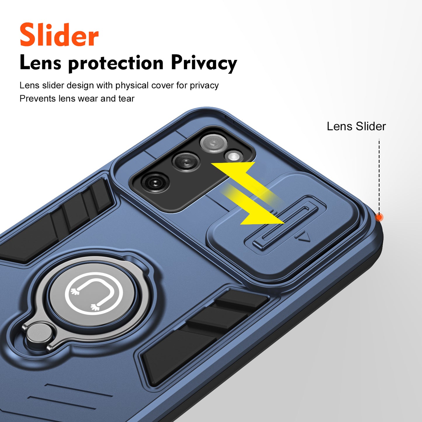 For Samsung Galaxy S20 FE 5G / S20 FE / S20 FE 2022 / S20 Lite Case Slide Lens Guard Phone Kickstand Cover - Blue
