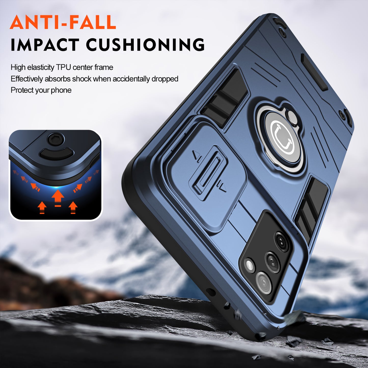 For Samsung Galaxy S20 FE 5G / S20 FE / S20 FE 2022 / S20 Lite Case Slide Lens Guard Phone Kickstand Cover - Blue