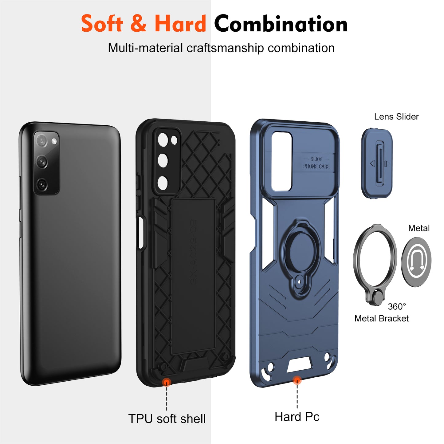 For Samsung Galaxy S20 FE 5G / S20 FE / S20 FE 2022 / S20 Lite Case Slide Lens Guard Phone Kickstand Cover - Blue