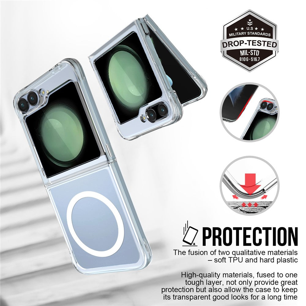 For Samsung Galaxy Z Flip7 FE 5G / Z Flip6 5G Magnetic Case Transparent TPU+PC Phone Cover