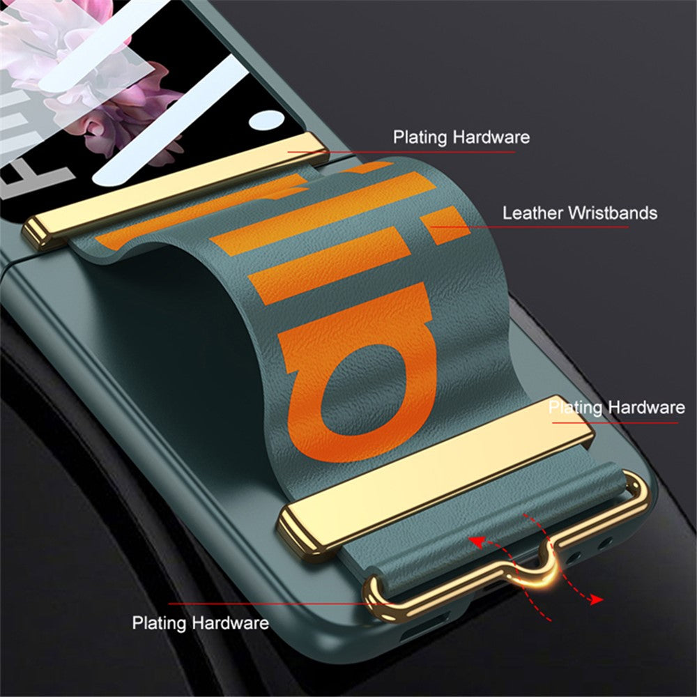 GKK For Samsung Galaxy Z Flip7 FE 5G / Z Flip6 5G Case Wristband Design PU Leather+PC Phone Cover with Rear Screen Film - Green
