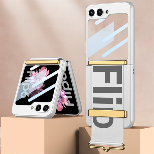 GKK For Samsung Galaxy Z Flip7 FE 5G / Z Flip6 5G Case Wristband Design PU Leather+PC Phone Cover with Rear Screen Film - Silver
