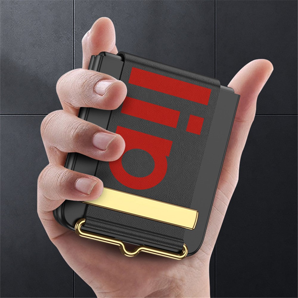 GKK For Samsung Galaxy Z Flip7 FE 5G / Z Flip6 5G Case Wristband Design PU Leather+PC Phone Cover with Rear Screen Film - Black