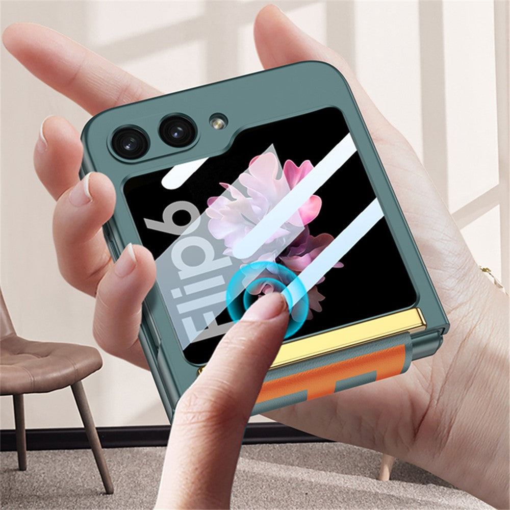 GKK For Samsung Galaxy Z Flip7 FE 5G / Z Flip6 5G Case Wristband Design PU Leather+PC Phone Cover with Rear Screen Film - Black