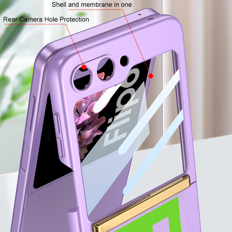 GKK For Samsung Galaxy Z Flip6 5G Case Wristband Design PU Leather+PC Phone Cover with Rear Screen Film - Pink