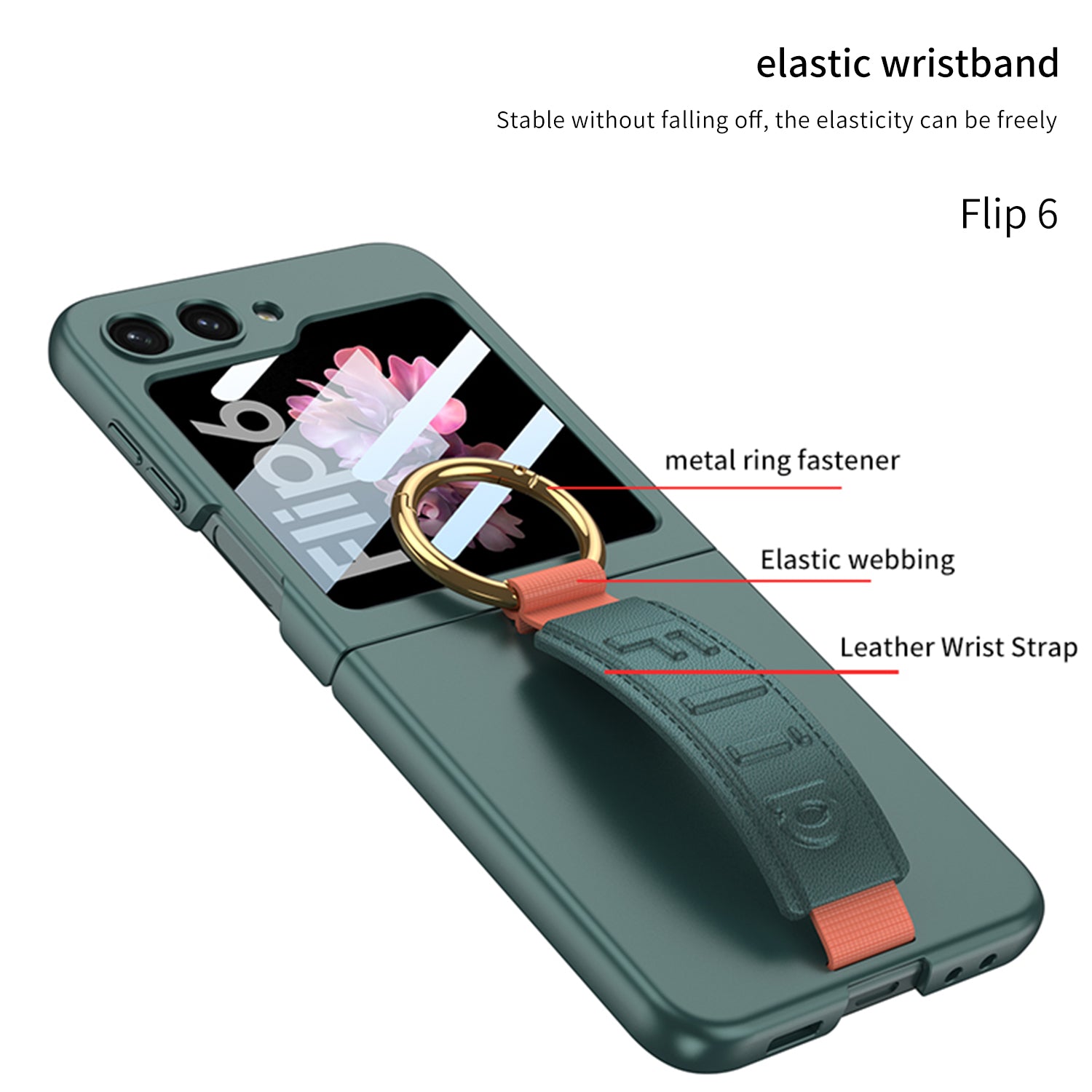 GKK For Samsung Galaxy Z Flip6 5G Case Ring Holder Hand Strap PC Phone Cover with Rear Screen Film - Pink