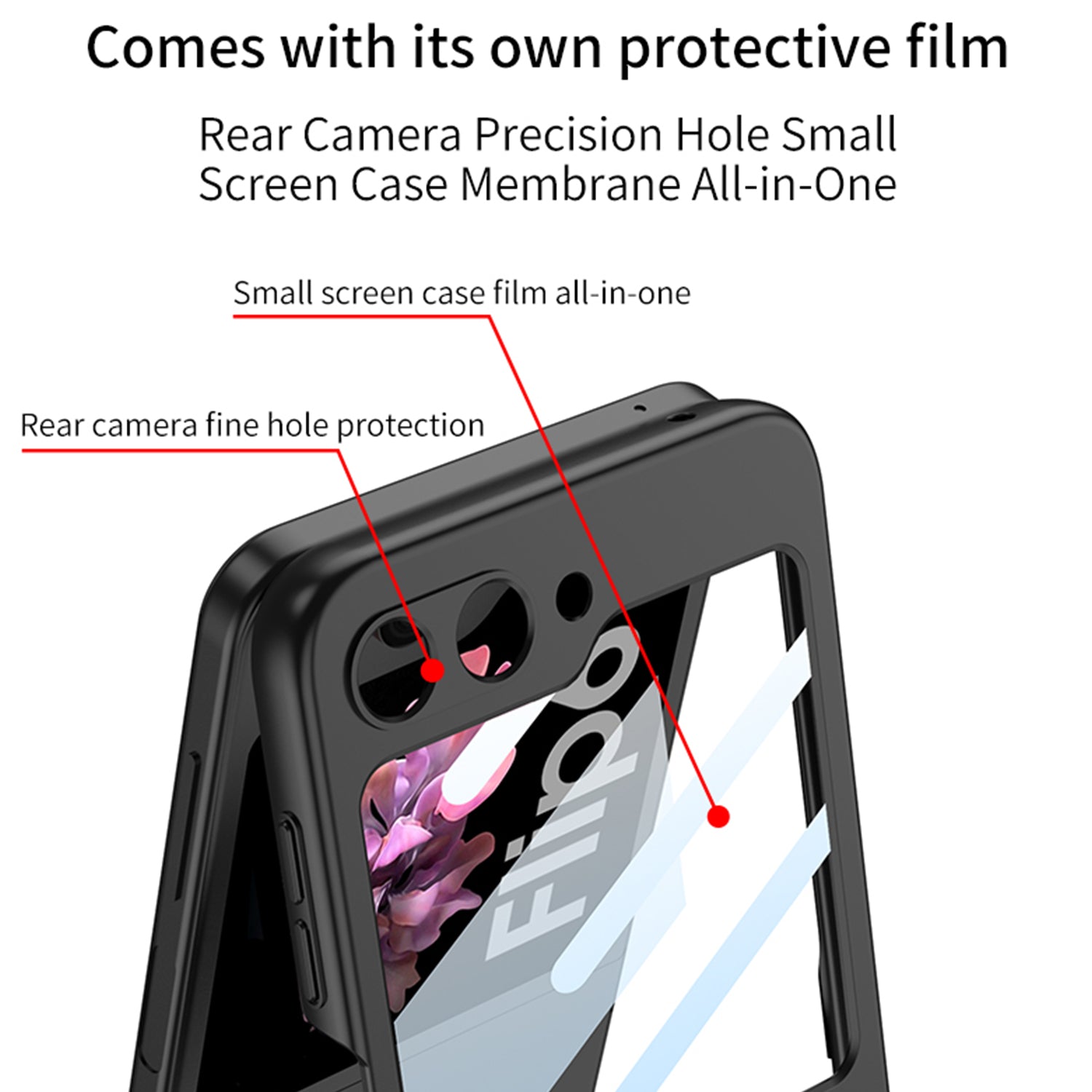 GKK For Samsung Galaxy Z Flip6 5G Case Ring Holder Hand Strap PC Phone Cover with Rear Screen Film - Pink