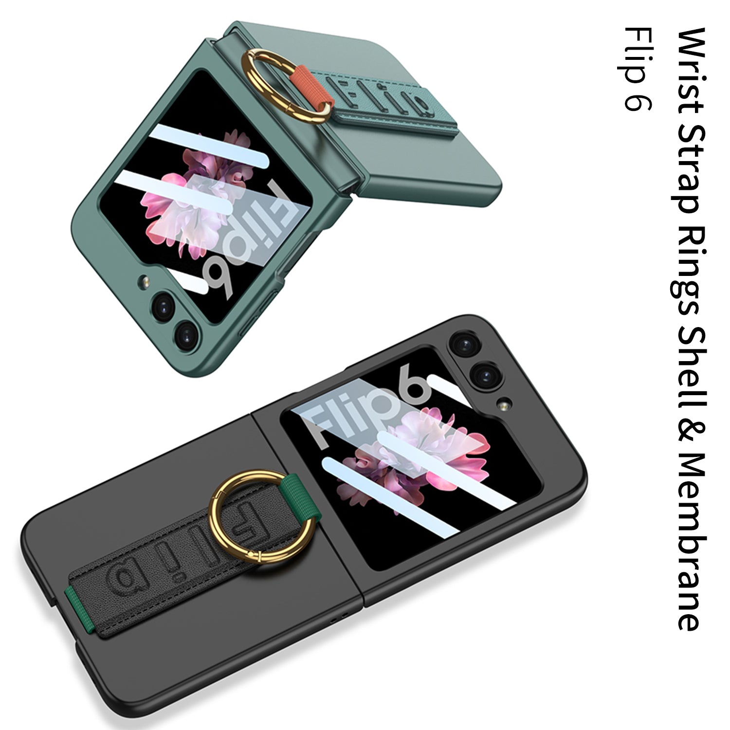 GKK For Samsung Galaxy Z Flip6 5G Case Ring Holder Hand Strap PC Phone Cover with Rear Screen Film - Pink