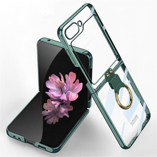 GKK For Samsung Galaxy Z Flip7 FE 5G / Z Flip6 5G Kickstand Case Electroplating PC Phone Shell with Screen Film - Midnight Green
