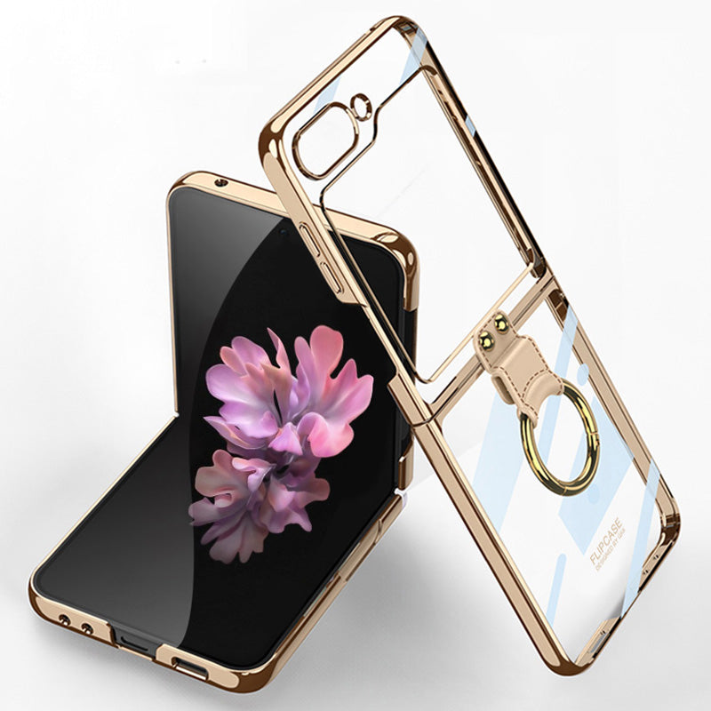 GKK For Samsung Galaxy Z Flip6 5G Kickstand Case Electroplating PC Phone Shell with Screen Film - Champagne Gold