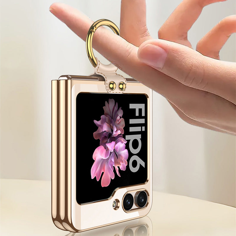 GKK For Samsung Galaxy Z Flip6 5G Kickstand Case Electroplating PC Phone Shell with Screen Film - Champagne Gold