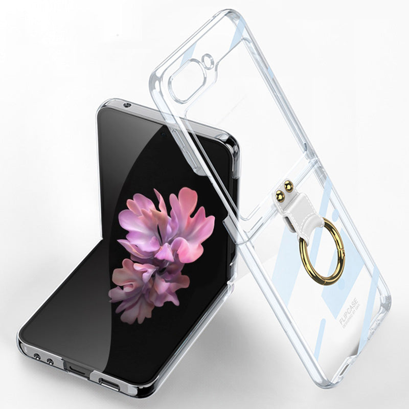 GKK For Samsung Galaxy Z Flip6 5G Kickstand Case Electroplating PC Phone Shell with Screen Film - Transparent