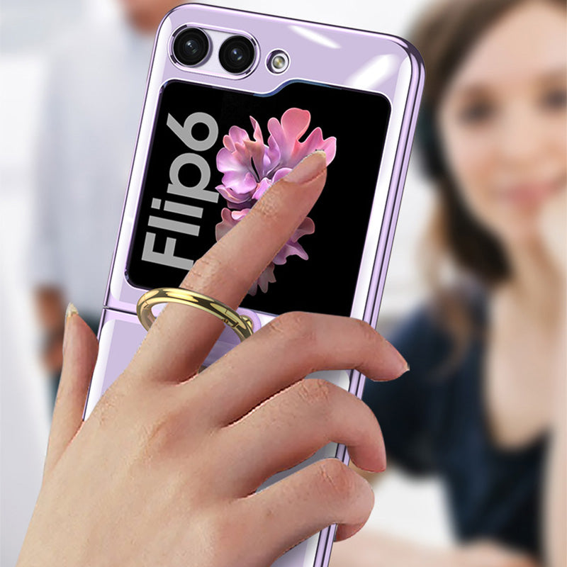 GKK For Samsung Galaxy Z Flip6 5G Kickstand Case Electroplating PC Phone Shell with Screen Film - Transparent