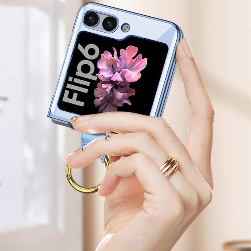 GKK For Samsung Galaxy Z Flip6 5G Kickstand Case Electroplating PC Phone Shell with Screen Film - Transparent